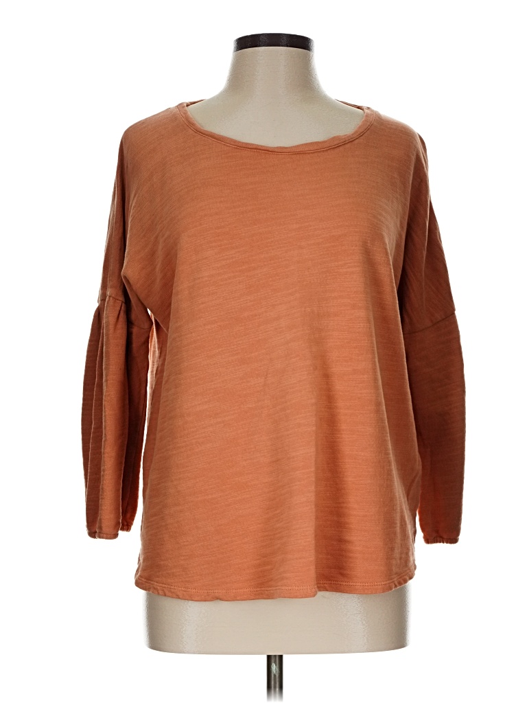 Pre-owned Purejill 3/4 Sleeve Top Brown Boatneck Tops