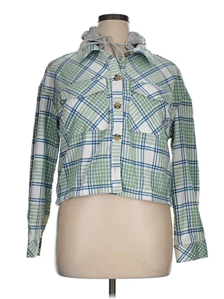 Pre-owned Ultra Flirt Long Sleeve Button Down Shirt In Green