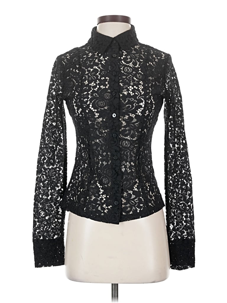 Pre-owned Mng Long Sleeve Blouse In Black