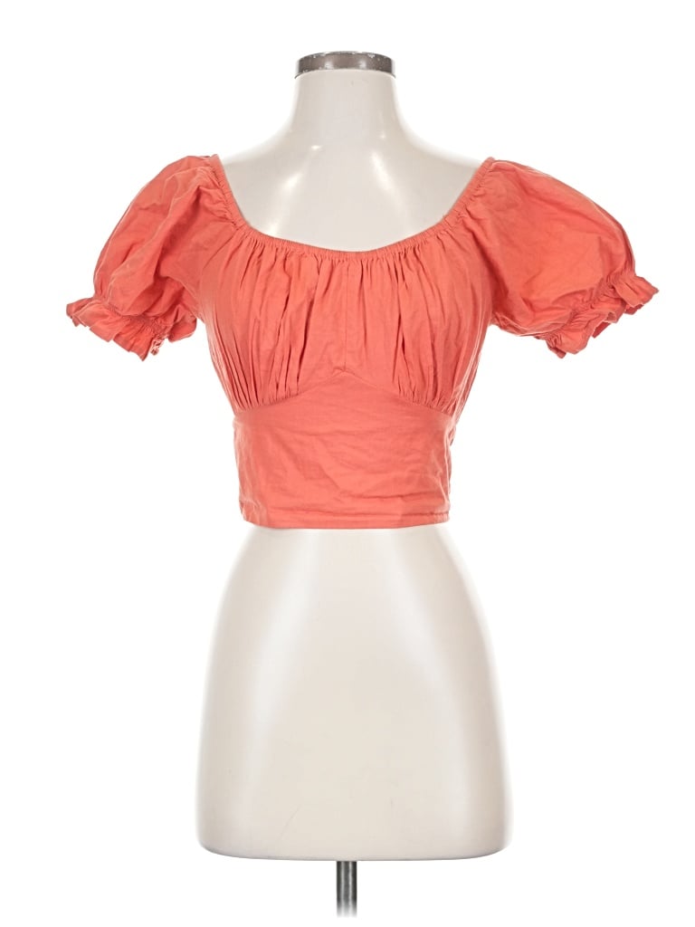 Pre-owned Sim & Sam Short Sleeve Top Orange Sweetheart Neckline Tops