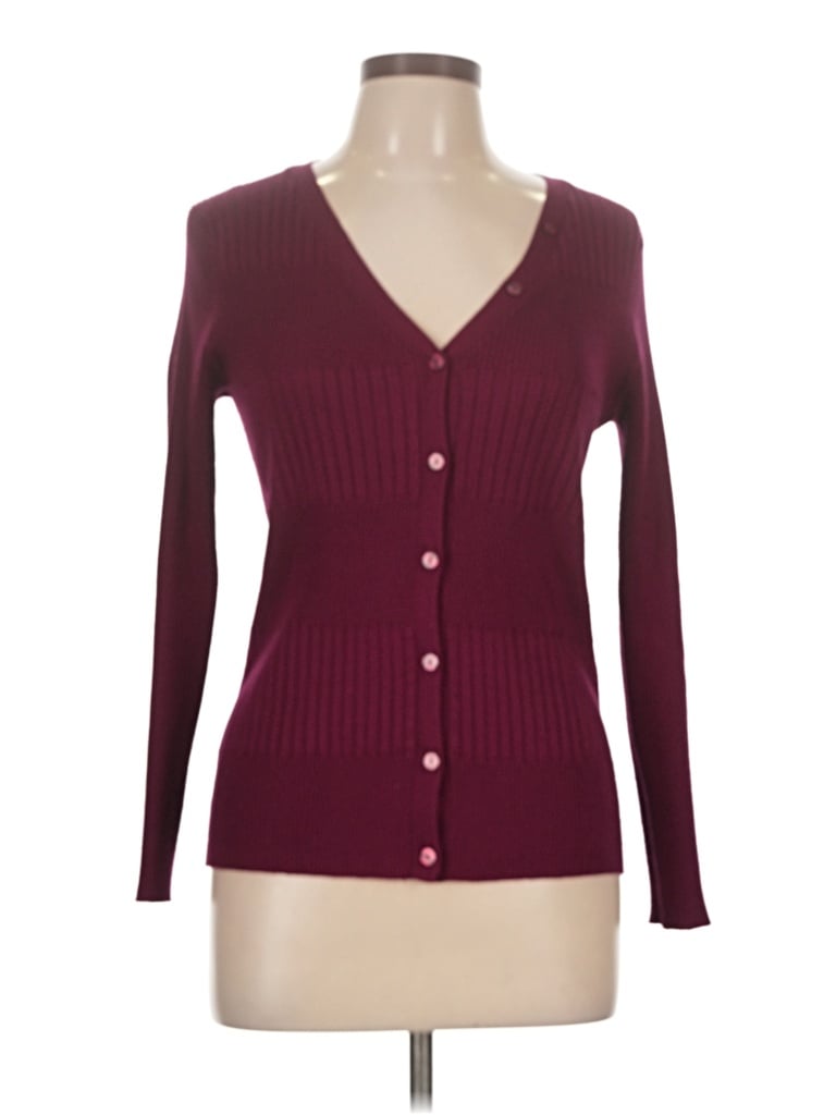 Pre-owned Metric Knits Cardigan Sweater In Burgundy