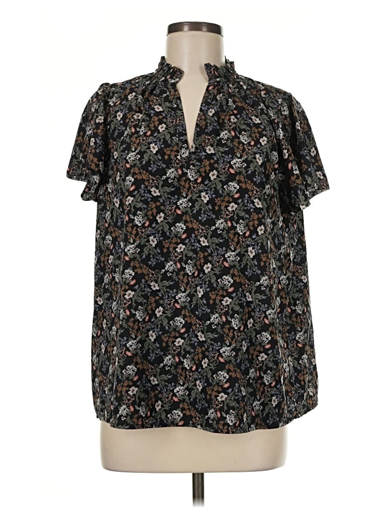 Pre-owned Monday Fun Short Sleeve Blouse In Black
