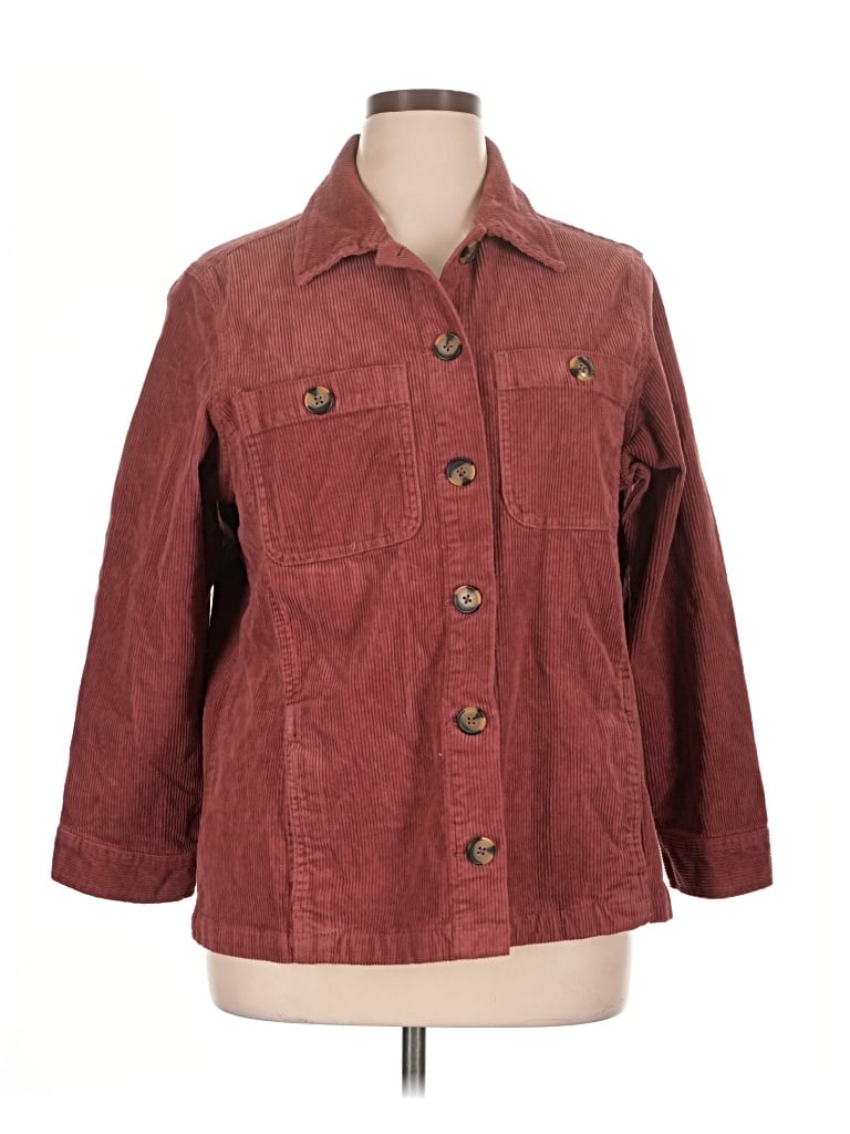 Pre-owned St. John's Bay 3/4 Sleeve Button Down Shirt In Burgundy