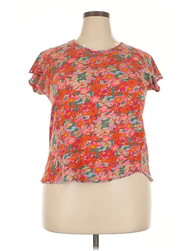 Pre-owned Natural Life Short Sleeve Top Orange Ruffles Neckline Tops