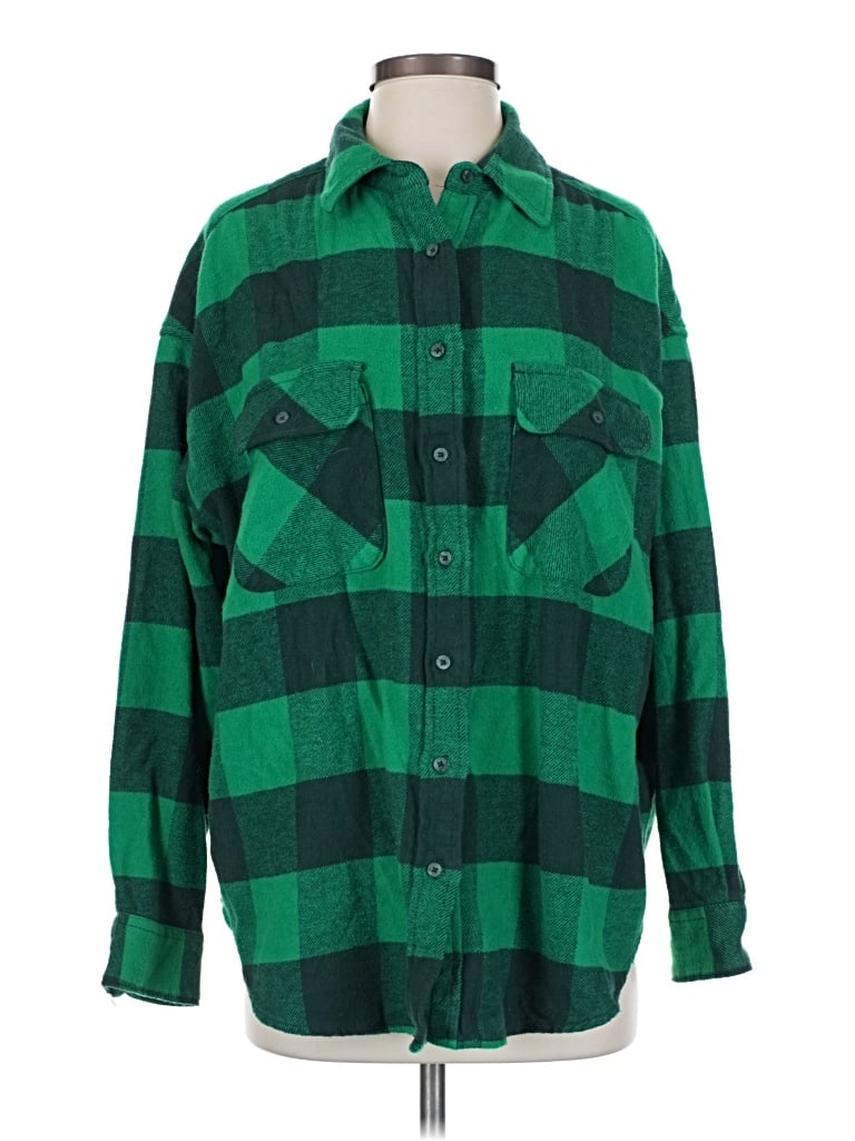 Pre-owned Aerie Long Sleeve Button Down Shirt In Green