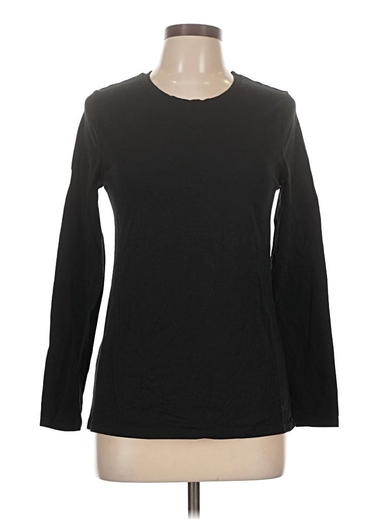 Pre-owned Felina Long Sleeve Top Black Crew Neck Tops