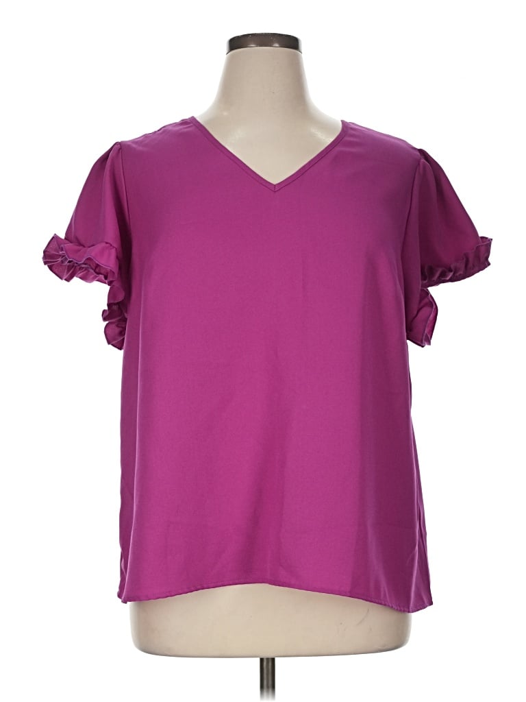 Pre-owned Shein Curve Short Sleeve Top Purple V-neck Tops
