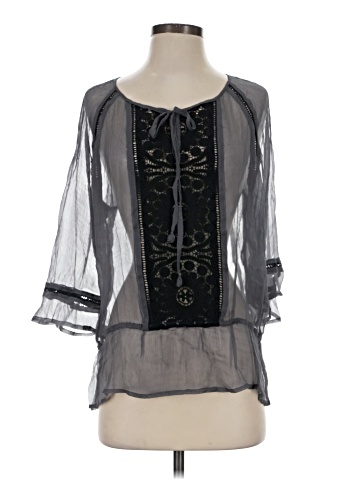 Black Rainn 3/4 Sleeve Silk Top (view 1)