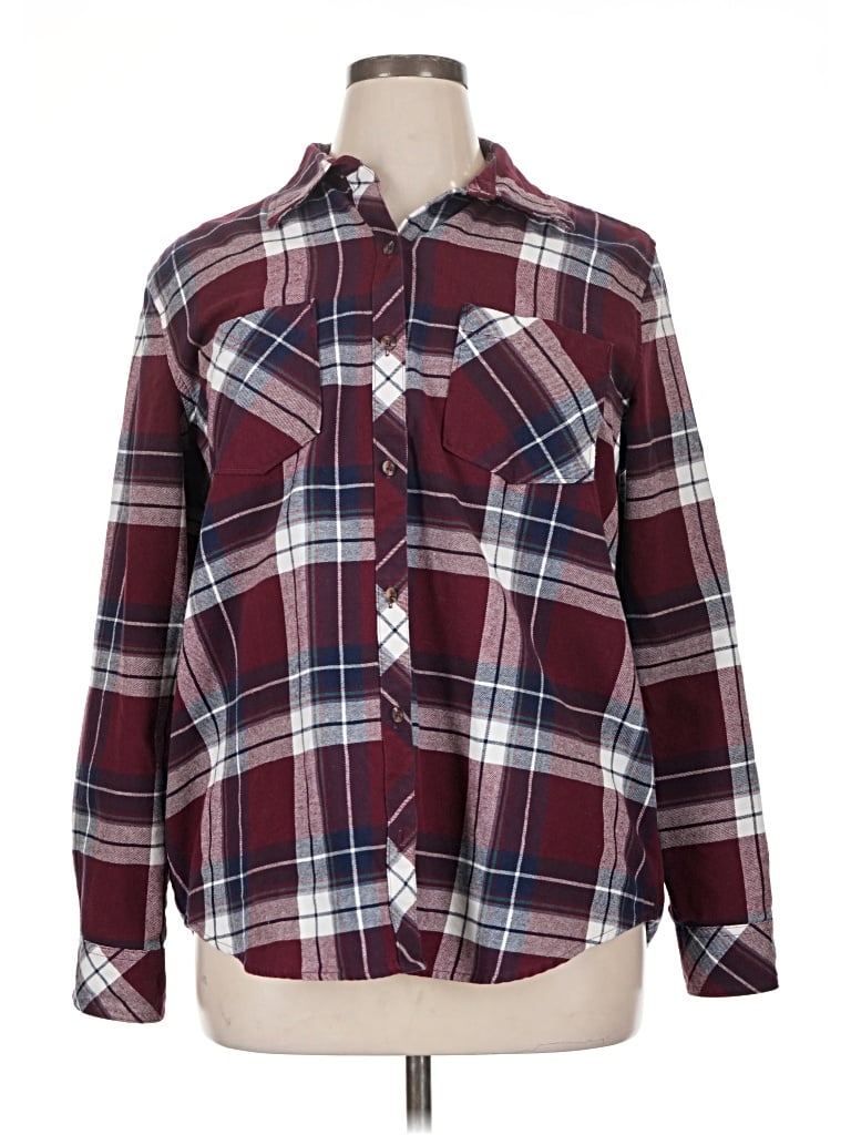 Pre-owned Natural Reflections Long Sleeve Button Down Shirt In Burgundy