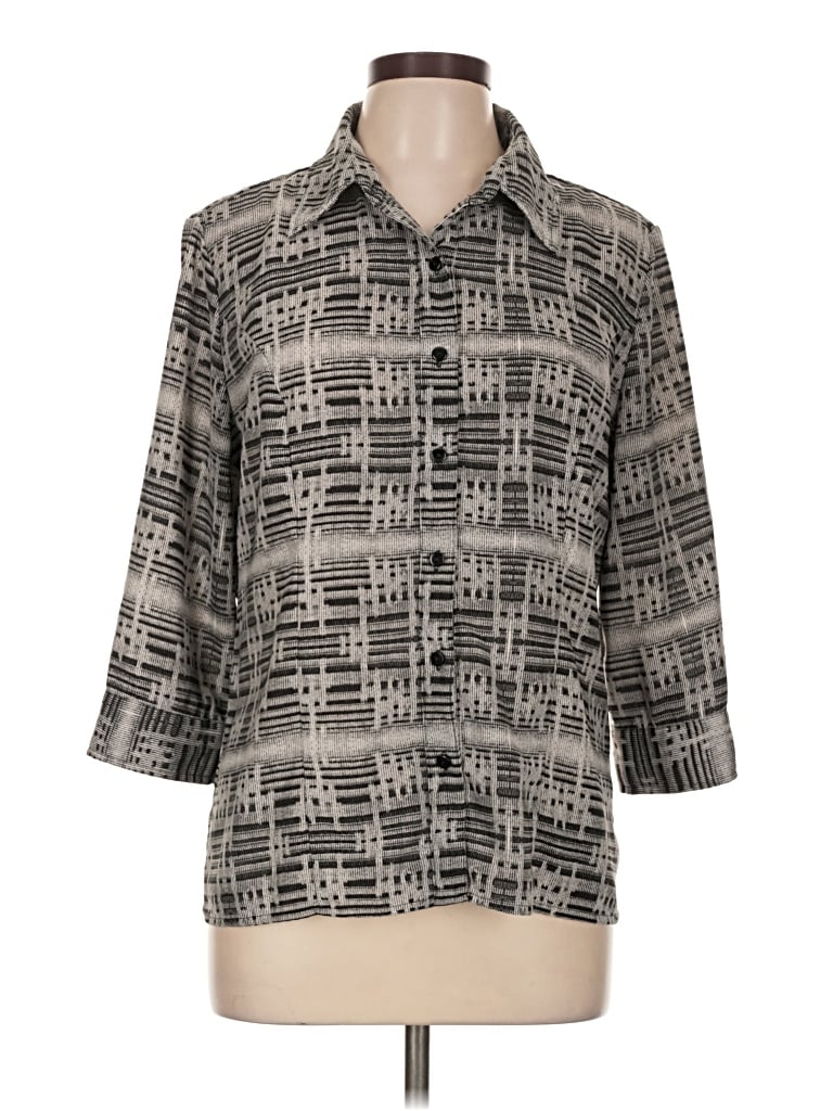Pre-owned Laura Scott 3/4 Sleeve Button Down Shirt In Gray