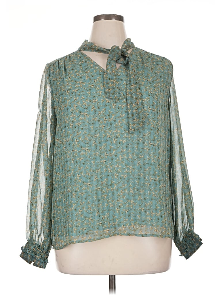 Pre-owned Pleione Long Sleeve Blouse In Teal