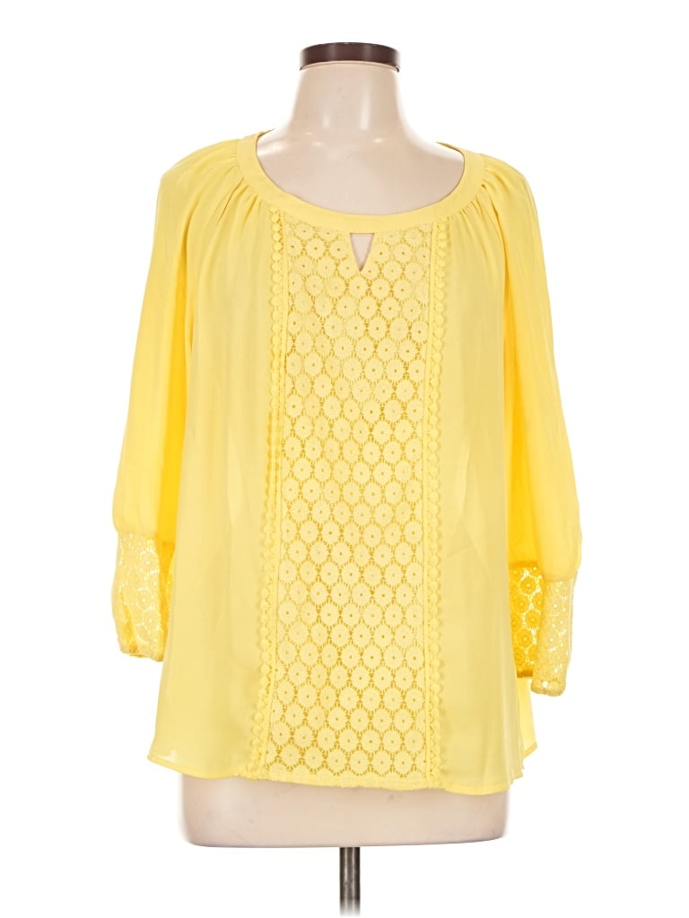 Pre-owned Valerie Stevens 3/4 Sleeve Blouse In Yellow