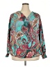 Shein Curve 100% Polyester Paisley Teal Long Sleeve Blouse Size 18 Plus (3) - photo 1