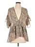 CAbi 100% Polyester Tan Short Sleeve Blouse Size L - photo 1