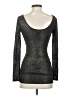 Cache Metallic Solid Black Silver Long Sleeve Top Size XS - photo 2