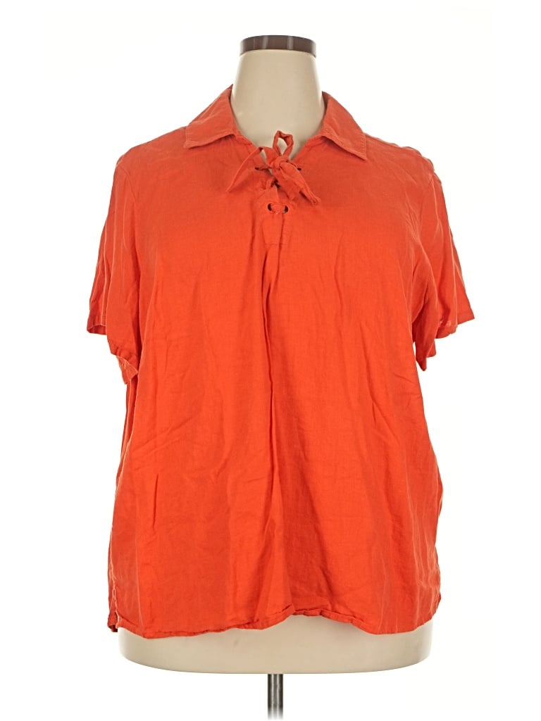 Pre-owned Candace Cameron Bure Short Sleeve Blouse In Orange