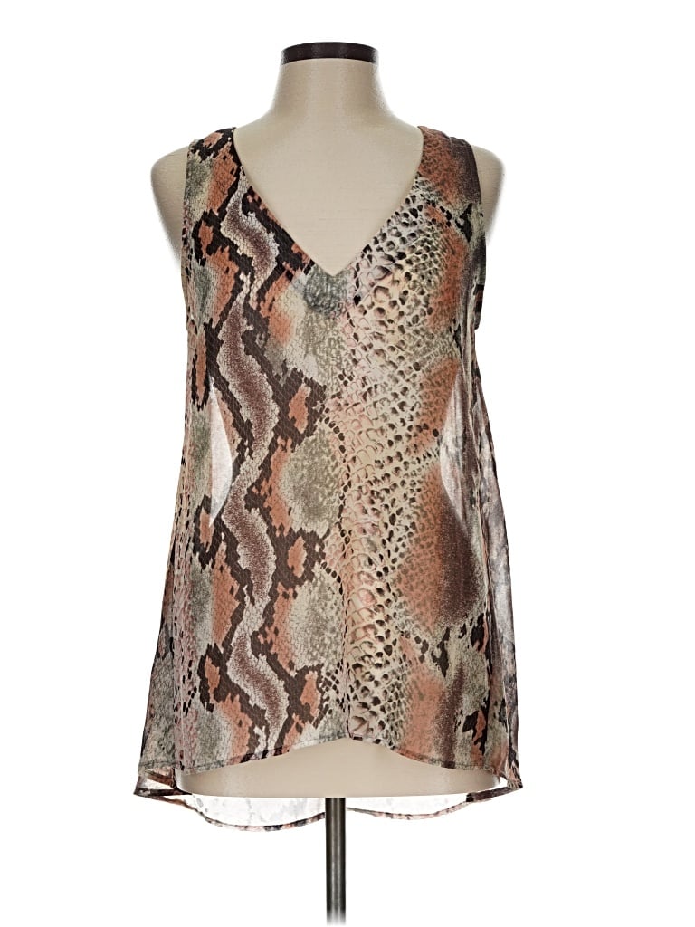 Pre-owned Aqua Tank Top Brown Plunge Neckline Tops