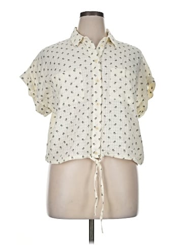Madewell Button-Up Drawstring Shirt in Blooming Ikat (view 1)