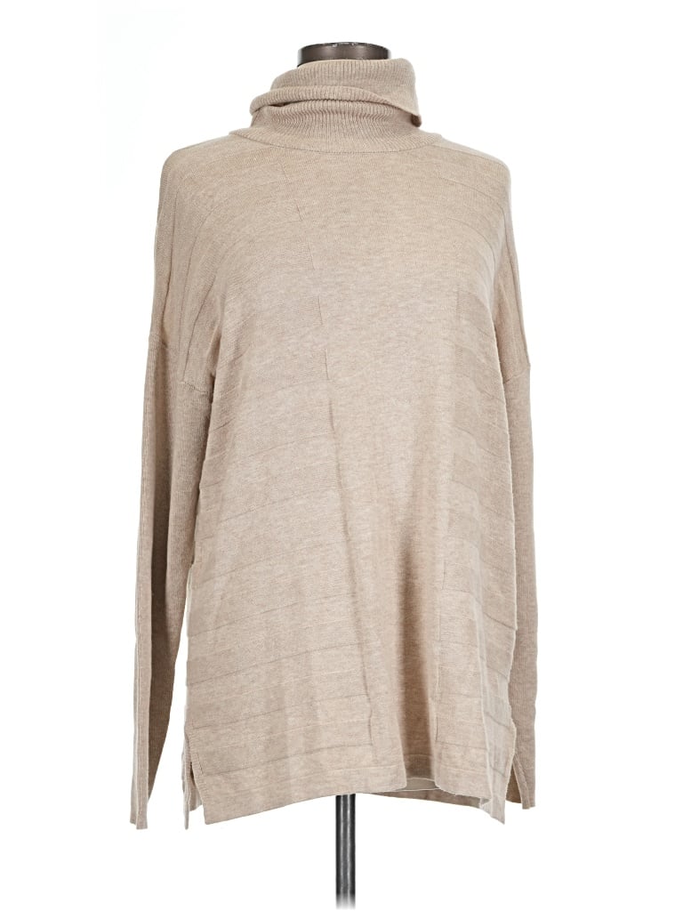 Pre-owned August Silk Turtleneck Sweater In Tan