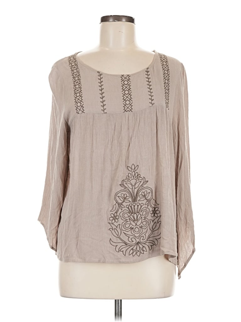 Pre-owned Kori America 3/4 Sleeve Blouse In Tan