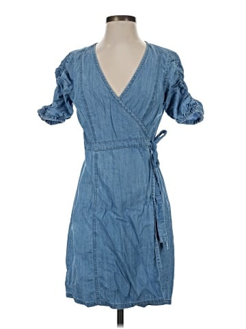 Madewell Denim Shirred-Sleeve Wrap Dress in Elsworth Wash (view 1)
