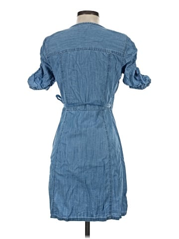 Madewell Denim Shirred-Sleeve Wrap Dress in Elsworth Wash (view 2)