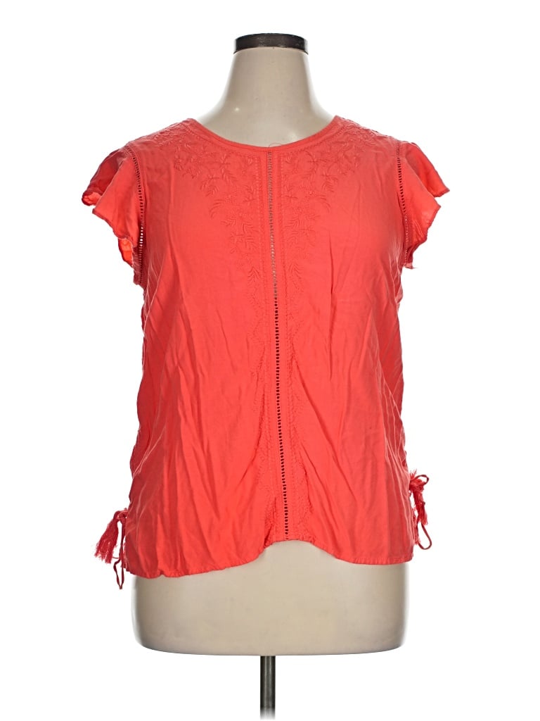 Pre-owned Time And Tru Short Sleeve Blouse In Red