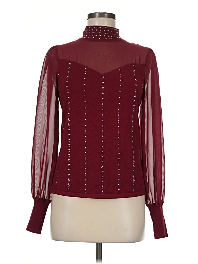 Pre-owned Belldini Long Sleeve Blouse In Burgundy