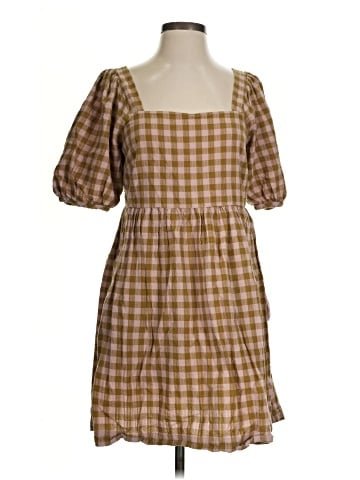 Madewell Square-Neck Puff-Sleeve Dress in Gingham Seersucker (view 1)