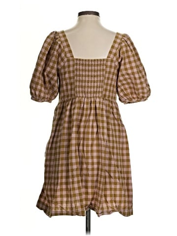 Madewell Square-Neck Puff-Sleeve Dress in Gingham Seersucker (view 2)