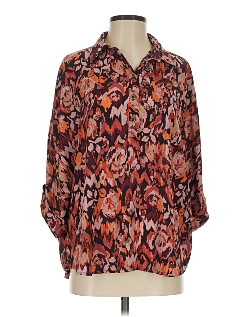 Pre-owned Emily Wonder 3/4 Sleeve Blouse In Orange