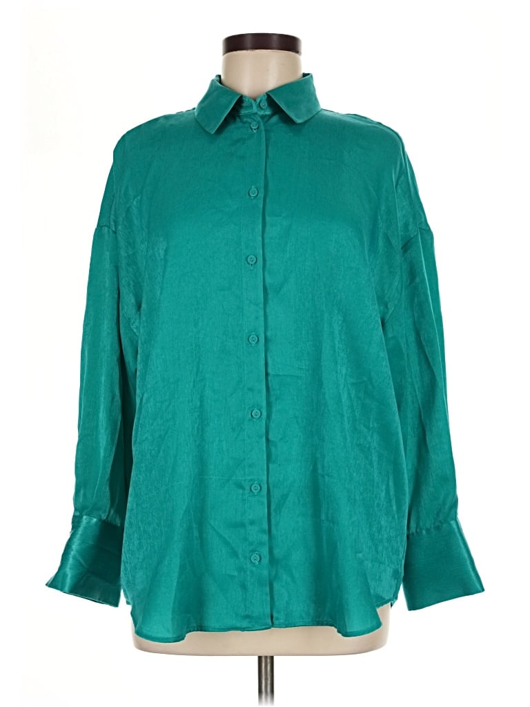 Pre-owned Zara 3/4 Sleeve Blouse In Teal