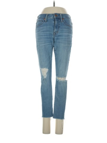 Madewell Petite 9" Mid-Rise Skinny Jeans in Frankie Wash: Torn-Knee Edition (view 1)