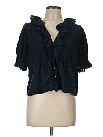Madewell Ruffle Puff-Sleeve Peplum Top in Windowpane (view 1)