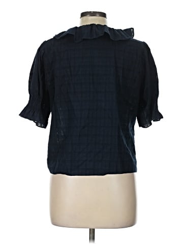 Madewell Ruffle Puff-Sleeve Peplum Top in Windowpane (view 2)