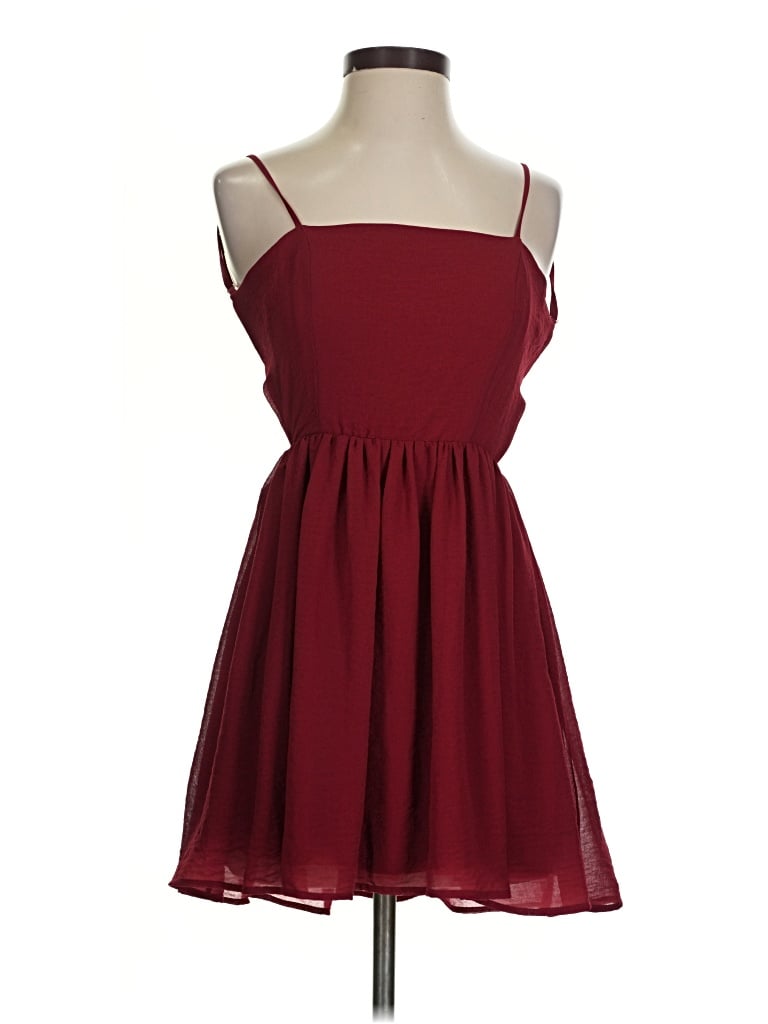 Lucy In The Sky Cocktail Dress: Burgundy Solid Pattern Dresses - Size 2X-Small