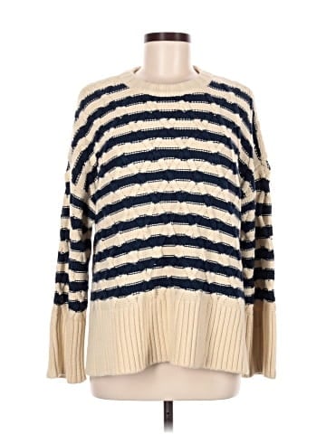 Madewell Cable-Knit Oversized Sweater in Stripe (view 1)