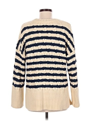 Madewell Cable-Knit Oversized Sweater in Stripe (view 2)