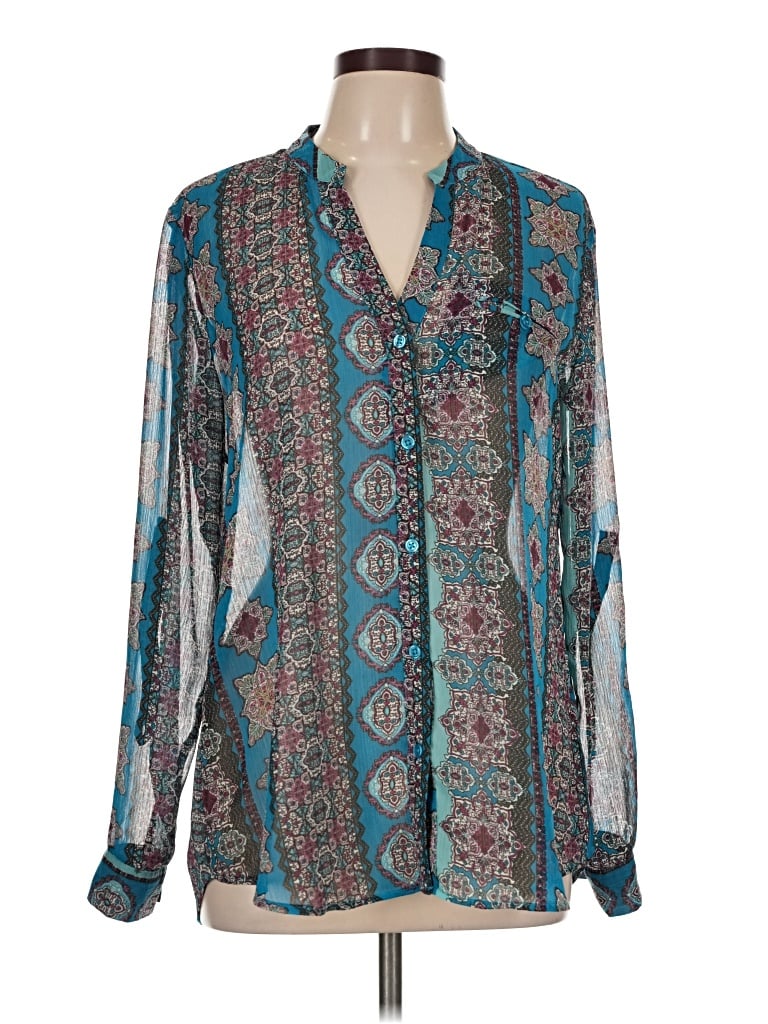Pre-owned Kut From The Kloth Long Sleeve Blouse In Blue