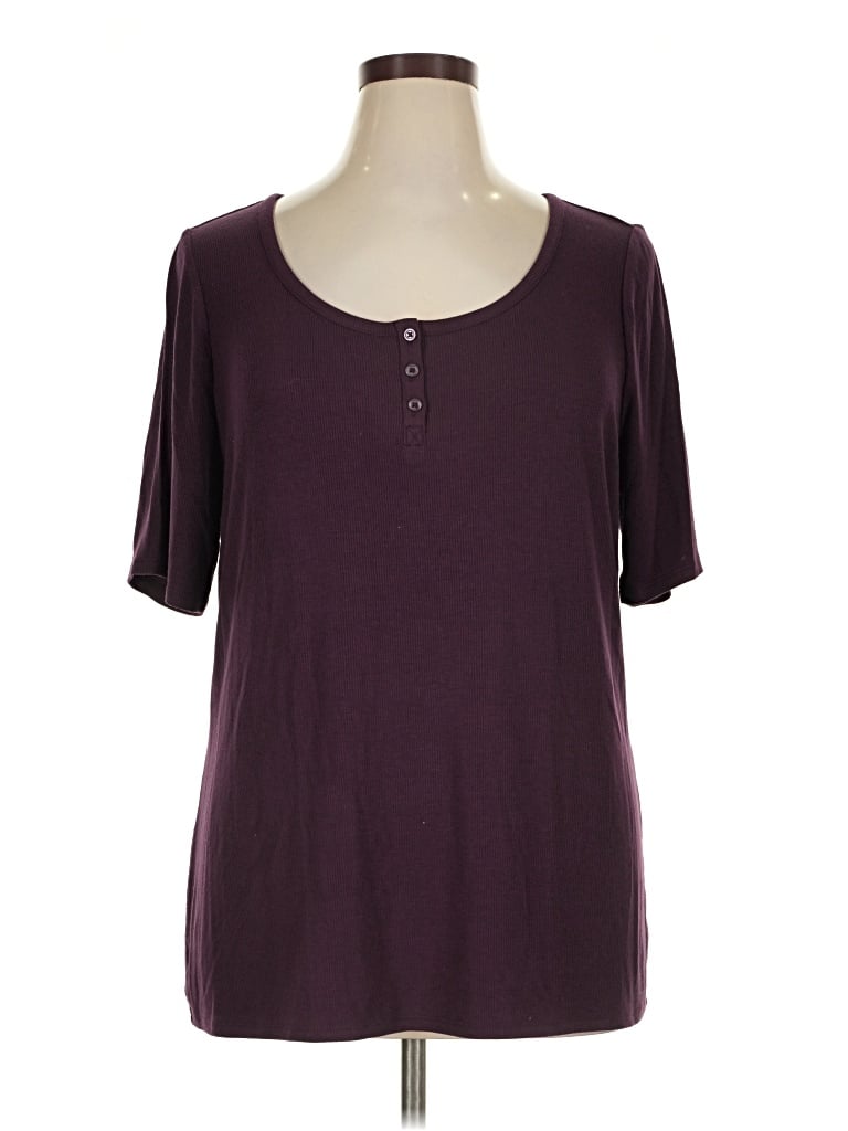 Pre-owned Lane Bryant Short Sleeve Henley Shirt In Burgundy
