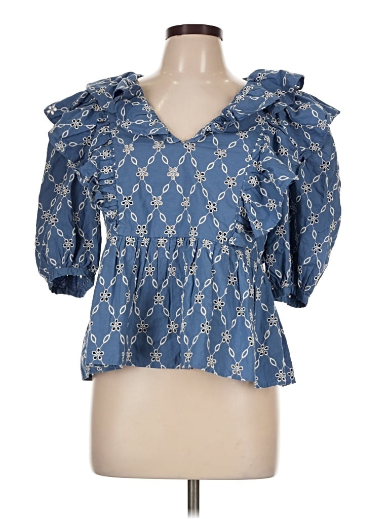 Pre-owned Zara 3/4 Sleeve Blouse In Blue