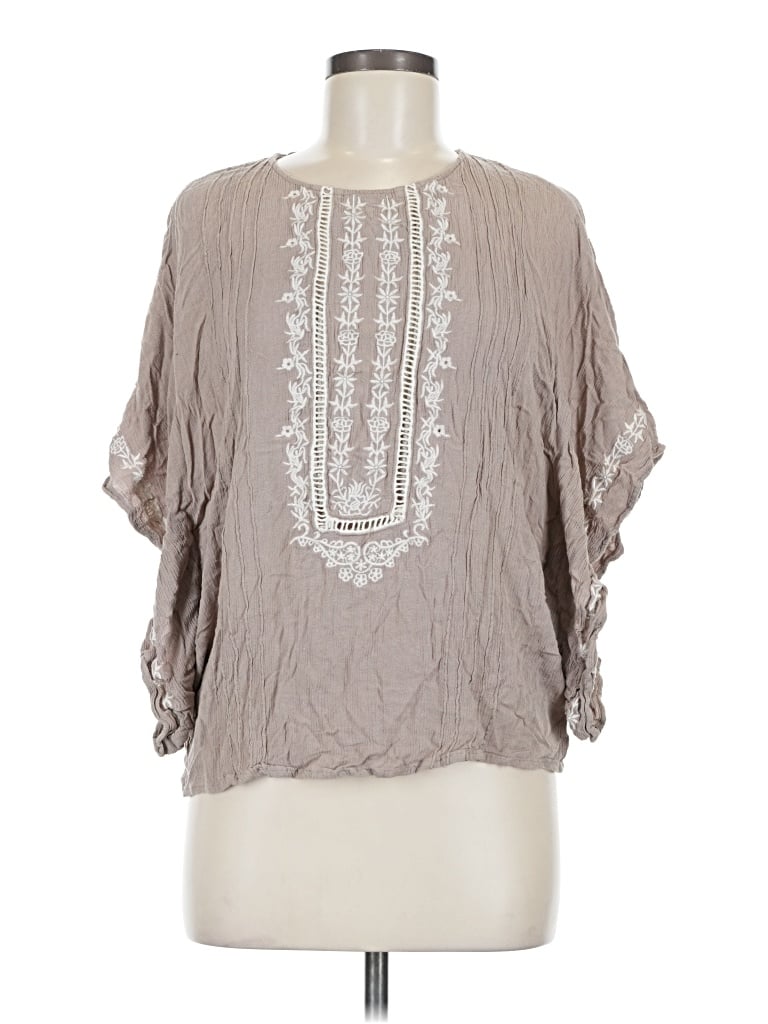 Pre-owned Kori America Short Sleeve Blouse In Brown