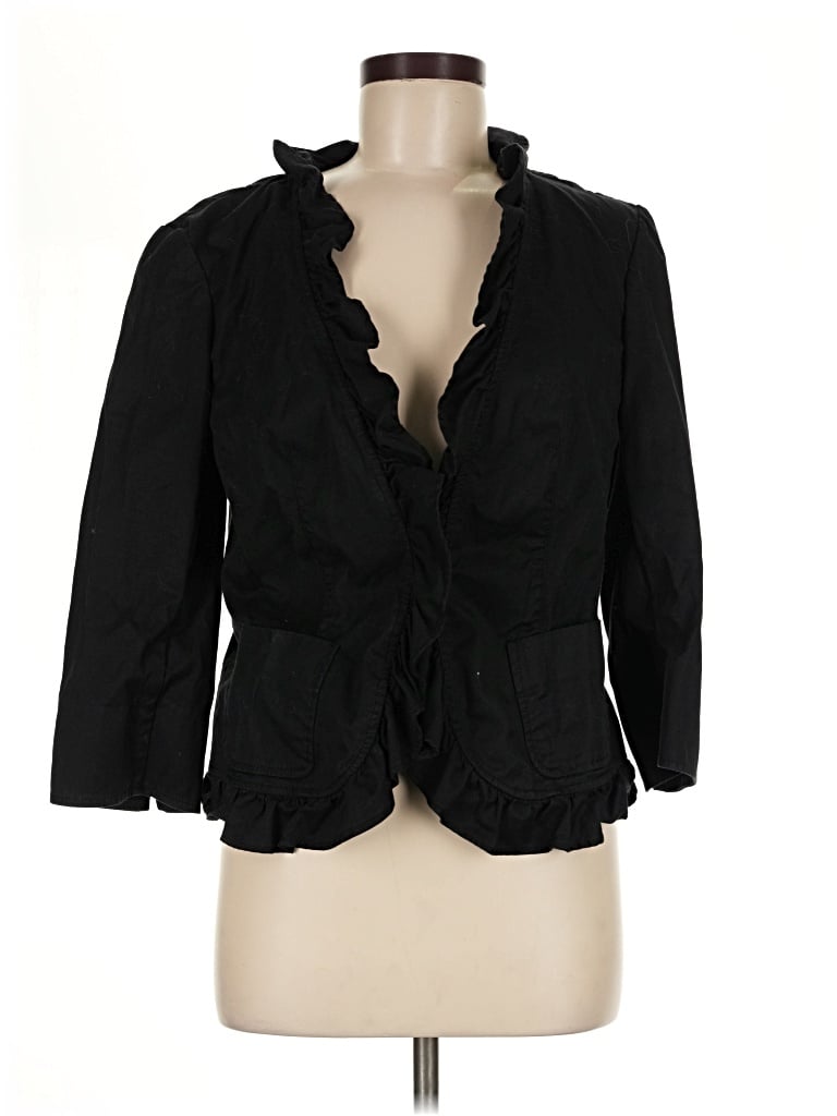 Pre-owned Talbots 3/4 Sleeve Top Black Ruffles Neckline Tops