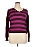 Liz Claiborne Stripes Burgundy Pullover Sweater Size XL Petite - photo 1