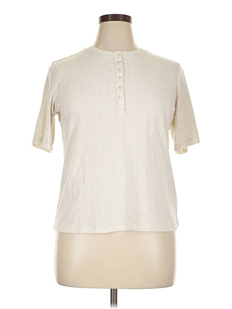 Pre-owned Liz Claiborne Short Sleeve Henley Shirt In Ivory