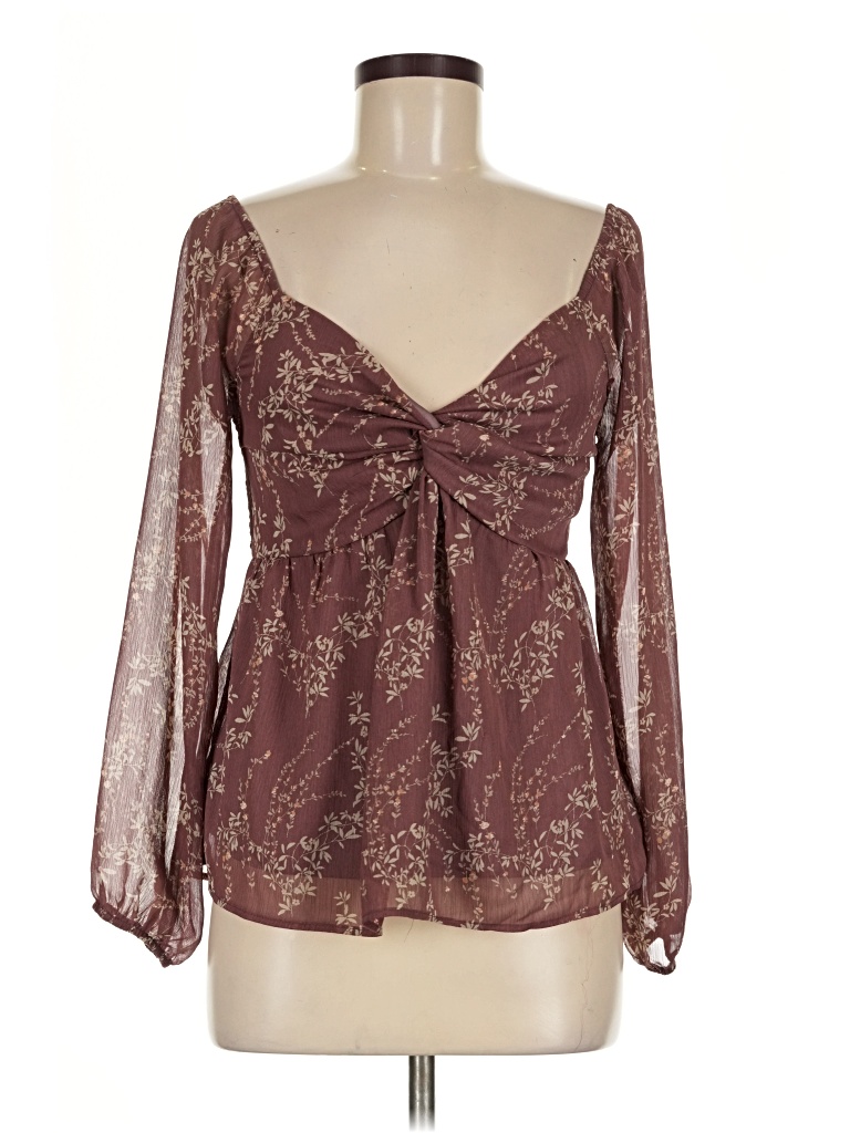 Pre-owned Kaileigh Long Sleeve Blouse In Burgundy
