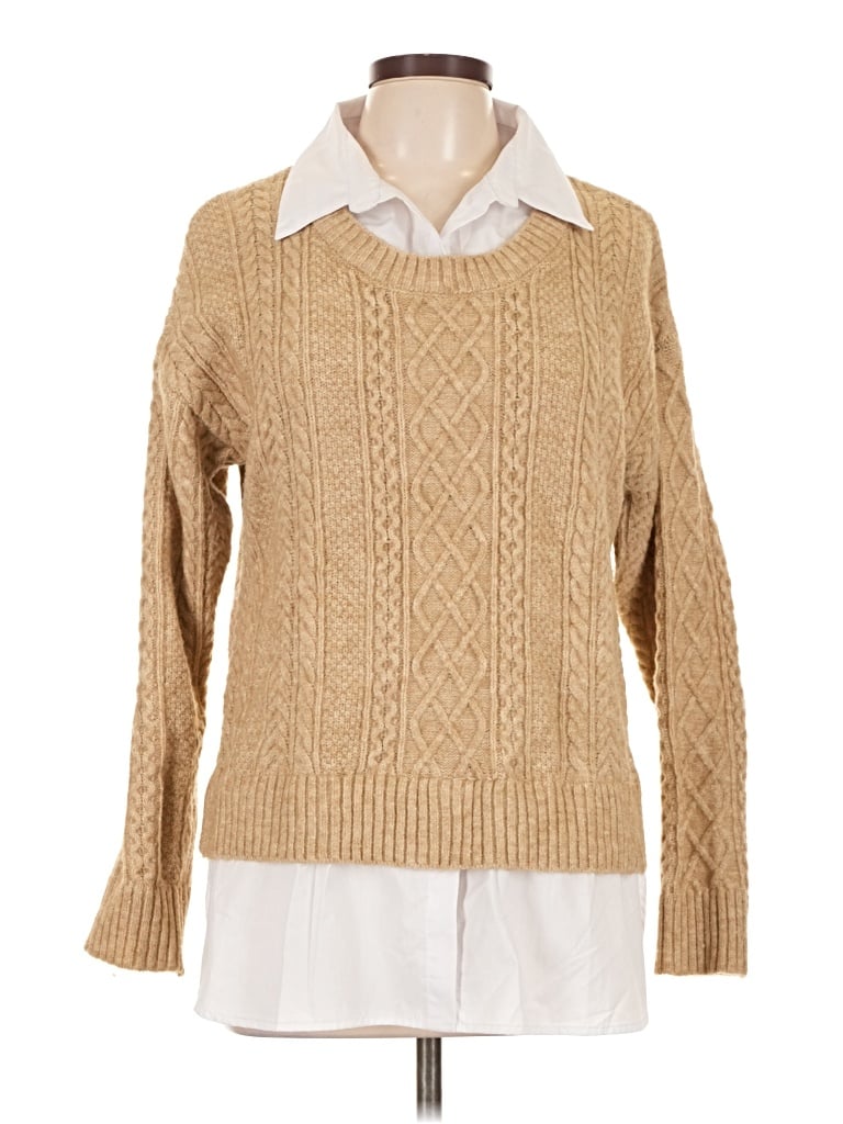 Pre-owned Cato Long Sleeve Top Tan Crew Neck Tops