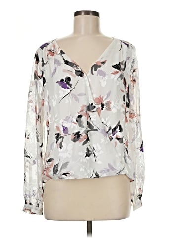 White House Black Market Long Sleeve Silk Top (view 1)