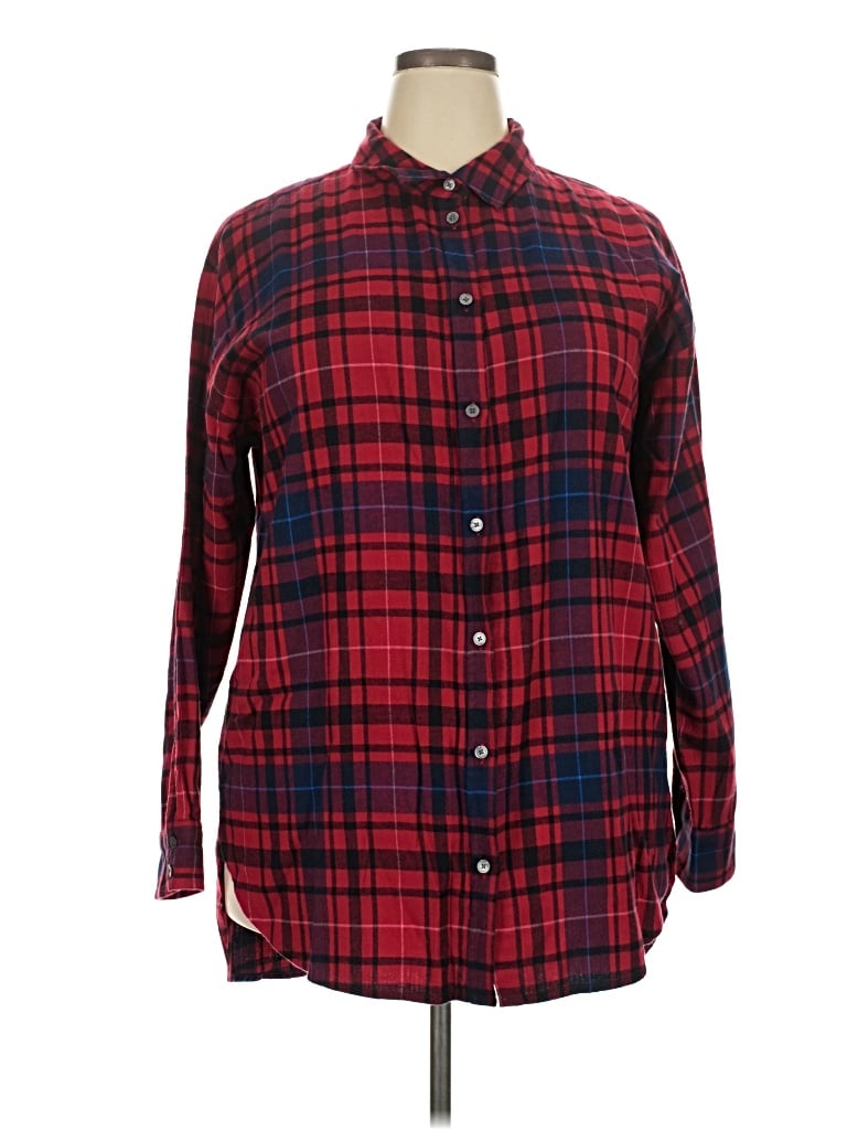 Pre-owned Ann Taylor Loft Long Sleeve Button Down Shirt In Red