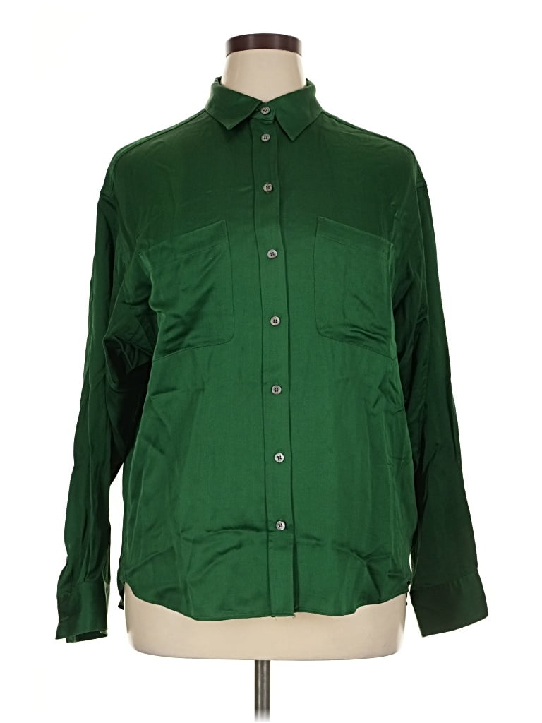 Pre-owned Zara Long Sleeve Button Down Shirt In Green